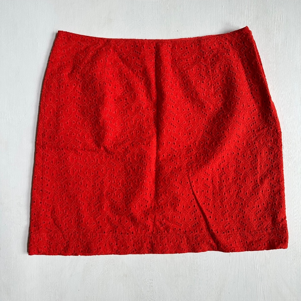 LL Bean Favorite Fit Orange Eyelet Lace Skirt